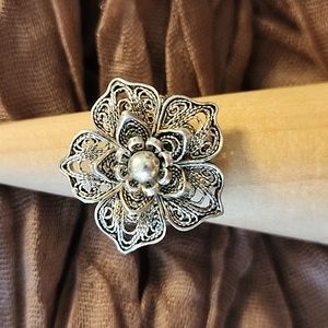925 Sterling Silver Floral Statement Ring Handmade Artisan Crafted